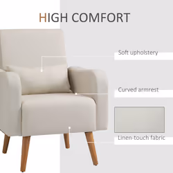 HOMCOM Nordic Leisure Lounge Sofa Accent Chair with Pillow Cream