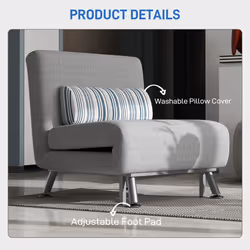 HOMCOM Single Folding 5 Position Convertible Sleeper Chair Sofa Bed Grey - Additional view 5