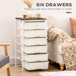 HOMCOM Chest of Drawers, 6 Drawer Unit Storage Chest Bedroom Living Room White - Additional view 4