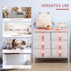 HOMCOM 6 Drawer Chest of Drawers w/ Wooden Top Kid Room Closet Hallway Pink - Additional view 5