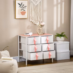HOMCOM 6 Drawer Chest of Drawers w/ Wooden Top Kid Room Closet Hallway Pink - Additional view 6