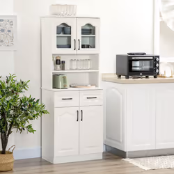 HOMCOM Kitchen Cupboard Storage Cabinet Adjustable Shelves, Countertop,White