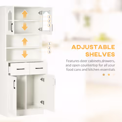 HOMCOM Kitchen Cupboard Storage Cabinet Adjustable Shelves, Countertop,White - Additional view 4