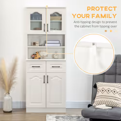 HOMCOM Kitchen Cupboard Storage Cabinet Adjustable Shelves, Countertop,White - Additional view 6
