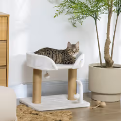 PawHut 42cm Indoor Cat Tree, Kitty Play Tower w/ Toy Balls, Jute Scratching Post