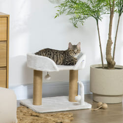 PawHut 42cm Indoor Cat Tree, Kitty Play Tower w/ Toy Balls, Jute Scratching Post