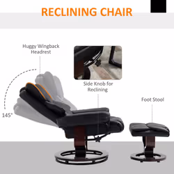 HOMCOM PU Leather Manual Reclining Armchair Footstool Set Padded Seat Black