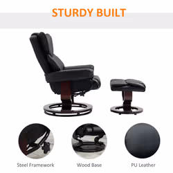HOMCOM PU Leather Manual Reclining Armchair Footstool Set Padded Seat Black - Additional view 4