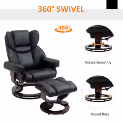 HOMCOM PU Leather Manual Reclining Armchair Footstool Set Padded Seat Black - Additional view 5