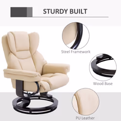 HOMCOM PU Leather Manual Reclining Armchair Footstool Set Padded Seat Cream - Additional view 4