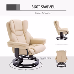 HOMCOM PU Leather Manual Reclining Armchair Footstool Set Padded Seat Cream - Additional view 5