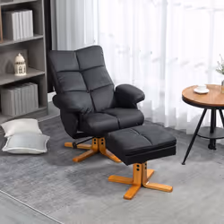 HOMCOM Recliner Chair and Footstool PU Leather Wooden Base Black