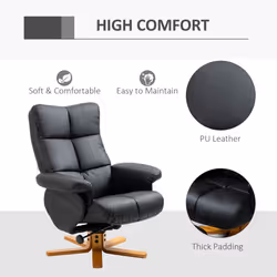 HOMCOM Recliner Chair and Footstool PU Leather Wooden Base Black - Additional view 5
