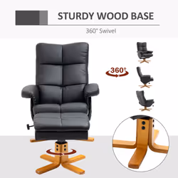 HOMCOM Recliner Chair and Footstool PU Leather Wooden Base Black - Additional view 6