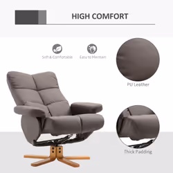 HOMCOM Recliner Chair and Footstool PU Leather Wooden Base Brown - Additional view 5