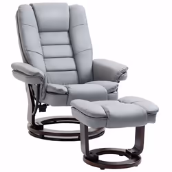 HOMCOM Swivel Manual Recliner and Footrest Set PU Lounge Chair Grey
