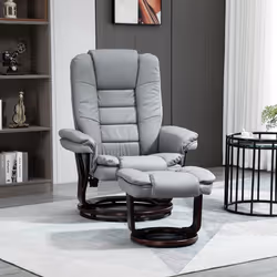HOMCOM Swivel Manual Recliner and Footrest Set PU Lounge Chair Grey