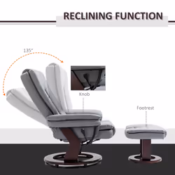 HOMCOM Swivel Manual Recliner and Footrest Set PU Lounge Chair Grey