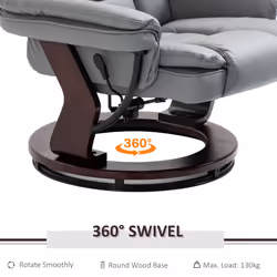 HOMCOM Swivel Manual Recliner and Footrest Set PU Lounge Chair Grey - Additional view 4