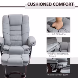 HOMCOM Swivel Manual Recliner and Footrest Set PU Lounge Chair Grey - Additional view 5