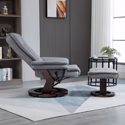 HOMCOM Swivel Manual Recliner and Footrest Set PU Lounge Chair Grey - Additional view 6