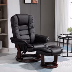 HOMCOM Swivel Manual Recliner Footrest Set PU Leather Lounge Black