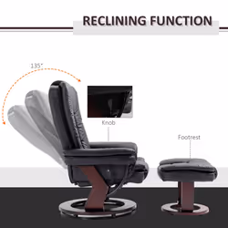 HOMCOM Swivel Manual Recliner Footrest Set PU Leather Lounge Black