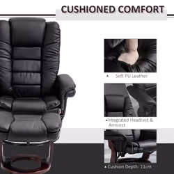 HOMCOM Swivel Manual Recliner Footrest Set PU Leather Lounge Black - Additional view 5