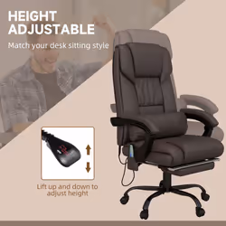 Vinsetto PU Leather Massage Office Chair Height Adjustable Computer Chair Brown - Additional view 4