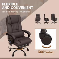 Vinsetto PU Leather Massage Office Chair Height Adjustable Computer Chair Brown - Additional view 6
