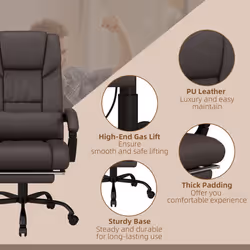 Vinsetto PU Leather Massage Office Chair Height Adjustable Computer Chair Brown - Additional view 7