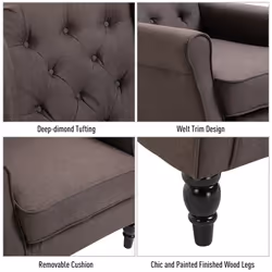 HOMCOM Accent Armchair Home Furniture Retro Tufted Club Wood Fabric Brown - Additional view 4