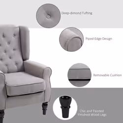 HOMCOM Accent Armchair Home Furniture Retro Tufted Club Wood Fabric Grey - Additional view 4