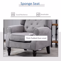 HOMCOM Accent Armchair Home Furniture Retro Tufted Club Wood Fabric Grey - Additional view 5