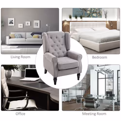 HOMCOM Accent Armchair Home Furniture Retro Tufted Club Wood Fabric Grey - Additional view 6