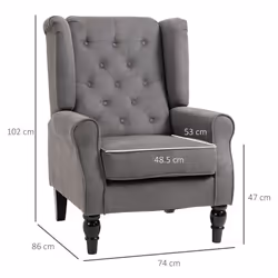HOMCOM Accent Armchair Home Furniture Tufted Club Wood Fabric, Dark Grey