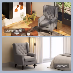 HOMCOM Accent Armchair Home Furniture Tufted Club Wood Fabric, Dark Grey - Additional view 7