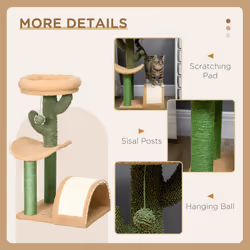 PawHut 72cm Cat Activity Centre w/ Bed, Toy Ball, Sisal Post, Curved Pad