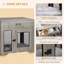 PawHut Modern Pet Crate End Table w/ Double Doors, Drawer, for Medium Dogs - Additional view 4