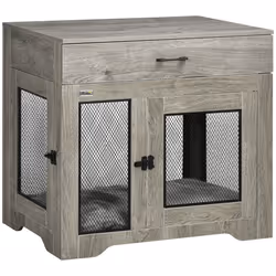 PawHut Modern Pet Crate End Table w/ Double Doors, Drawer, for Medium Dogs - Additional view 8