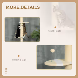 PawHut 260cm Height Adjustable Floor-To-Ceiling Cat Tower w/ Anti-Slip Kit - Additional view 4