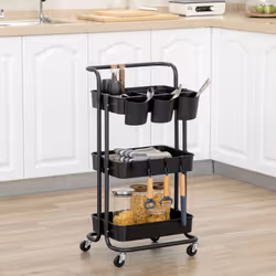 HOMCOM 3-Tier Utility Cart, Rolling Serving Trolley with Baskets, Black