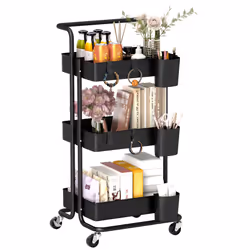 HOMCOM 3-Tier Utility Cart, Rolling Serving Trolley with Baskets, Black - Additional view 8