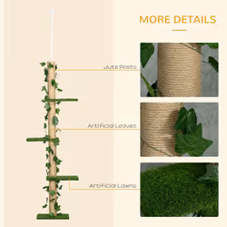 PawHut 242cm Adjustable Floor-To-Ceiling Cat Tower w/ Anti-Slip Kit - Green - Additional view 4