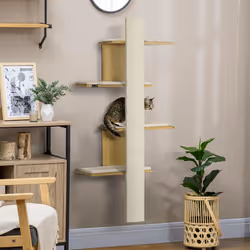 PawHut Four-Layer Cat Shelf Wall-Mounted Cat Tree w/ Cushions, Scratching Board