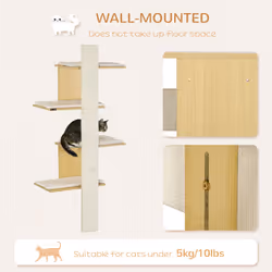 PawHut Four-Layer Cat Shelf Wall-Mounted Cat Tree w/ Cushions, Scratching Board
