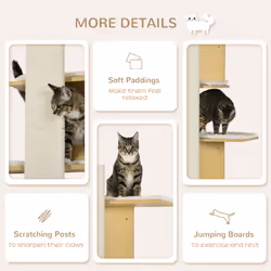 PawHut Four-Layer Cat Shelf Wall-Mounted Cat Tree w/ Cushions, Scratching Board