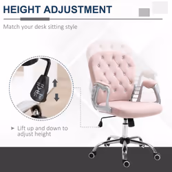 Vinsetto Office Chair Velour Diamond Tufted Padded Ergonomic 360 Swivel Pink