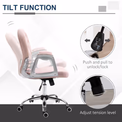 Vinsetto Office Chair Velour Diamond Tufted Padded Ergonomic 360 Swivel Pink