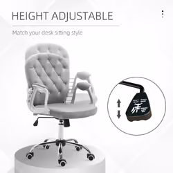 Vinsetto Office Chair Velour Diamond Tufted Padded Ergonomic 360 Swivel Grey